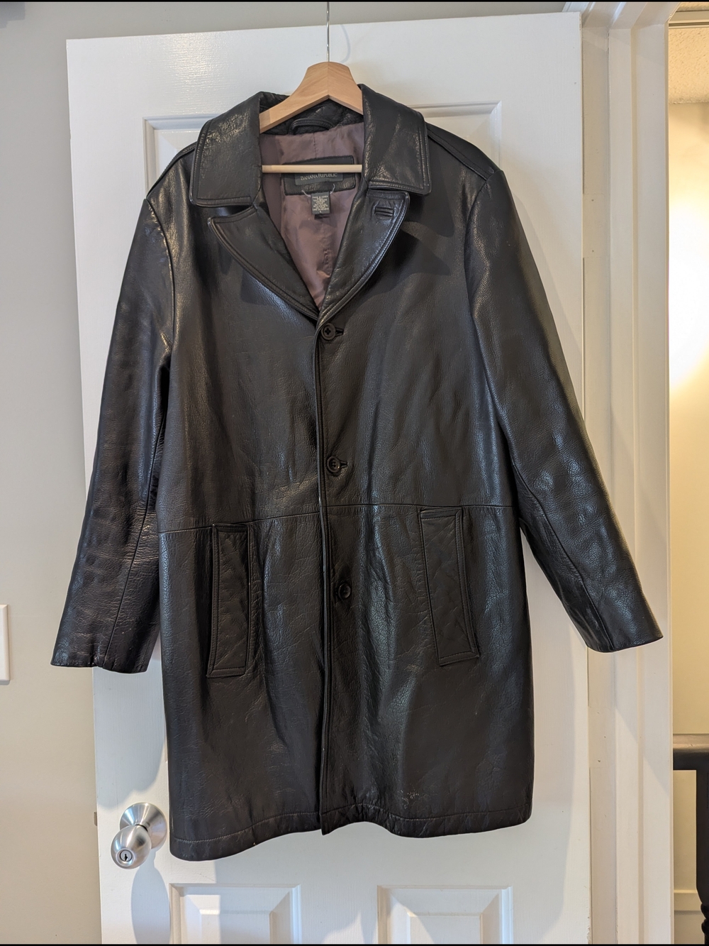 Vintage 90s Banana Republic Genuine Leather Black Car Coat Jacket L/XL Korea